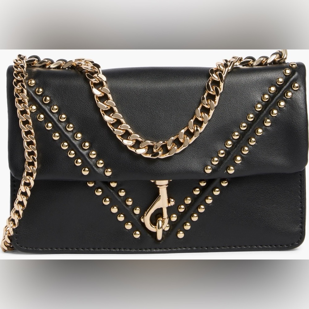 Black and Gold Studded Chain Shoulder Bag